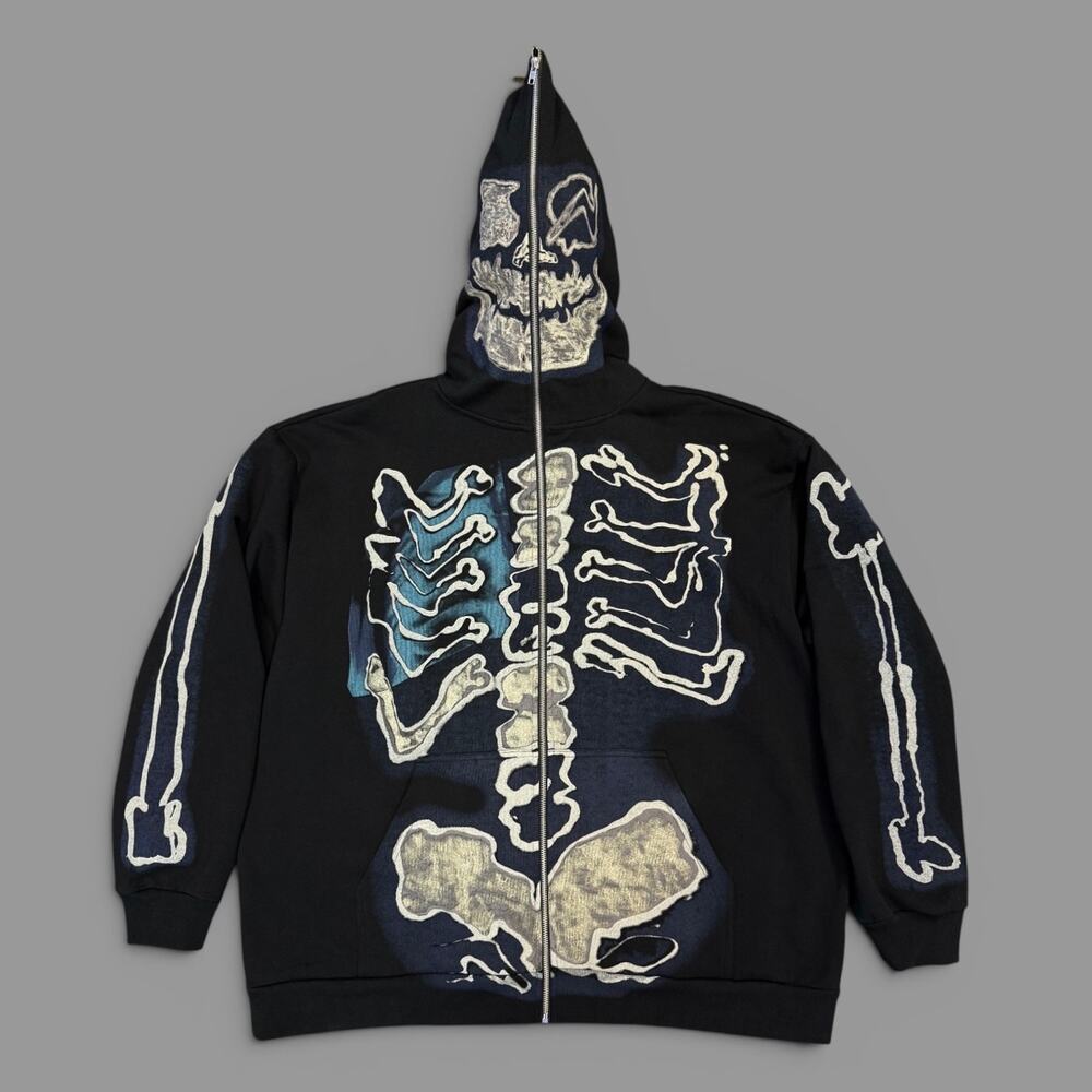 Travis Scott Cactus Jack XXL men’s black Skeleton Graffiti Full zip Hoodie